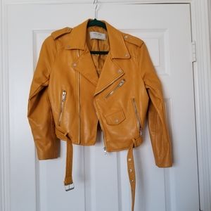 Zara Mustard Yellow Cropped Faux Leather Jacket
